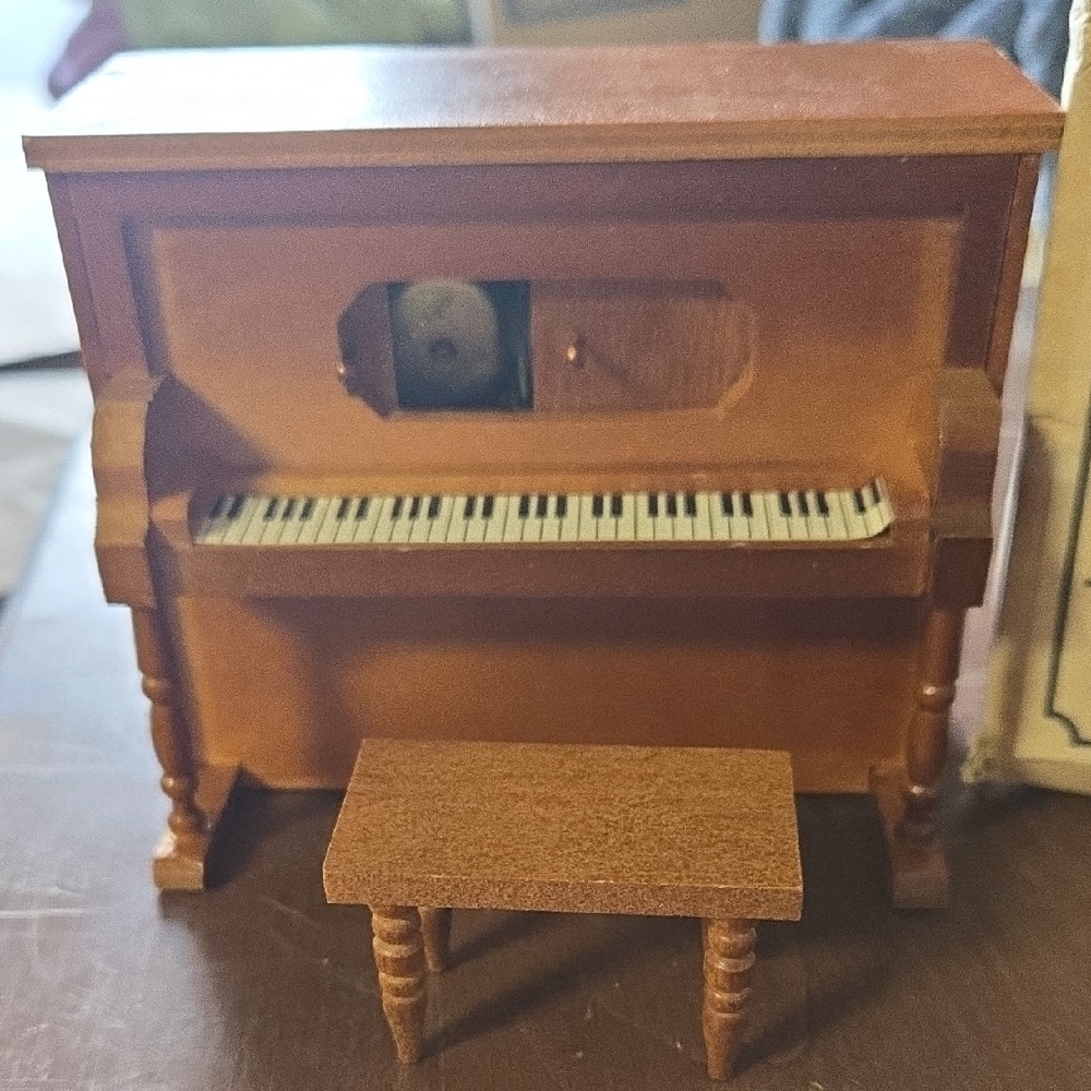 Vintage Working Brown Miniature Piano with Bench